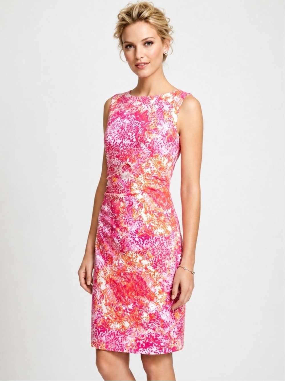 J. McLaughlin Catalina Cloth Sage Ruched Sheath Dress, Pink / Orange Floral – XS